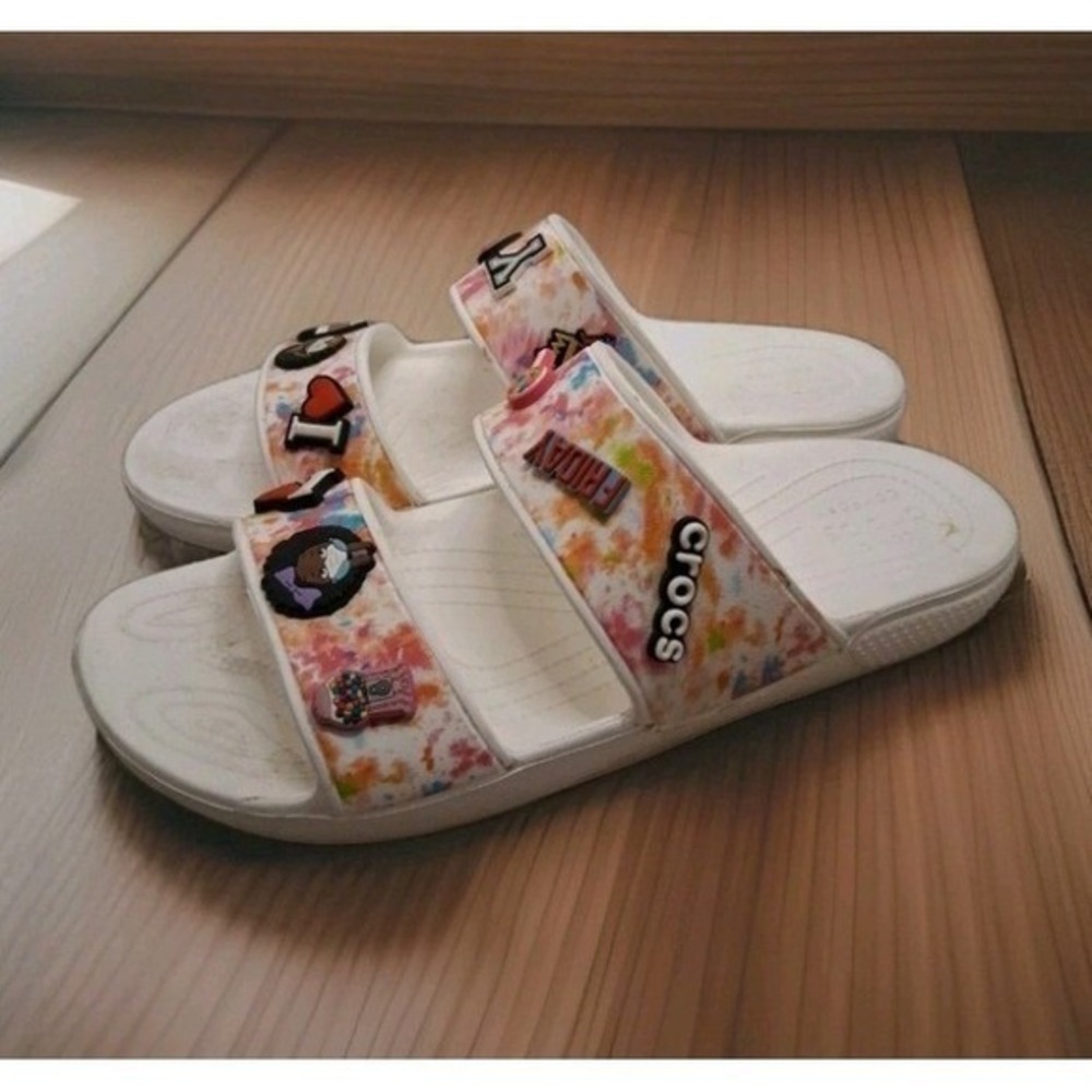 These Crocs Classic white Slide On Sandals in men's size 13 are a stylish and